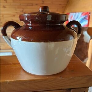 Mccoy Brown and White Ceramic Bean pot, ovenproof vintage